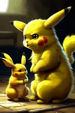 Realistic Pikachu playing with a cat.