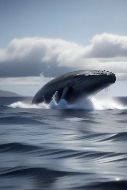 una ballena gigante en saltando en el oceano