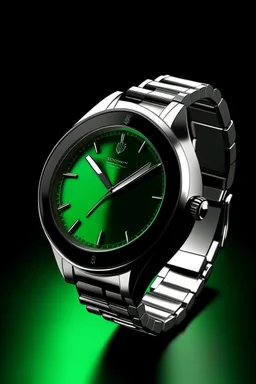 Generate an image of a luxurious wristwatch with a deep emerald green dial. The dial should be well-lit, showcasing its rich color and subtle texture. Include a polished silver or gold bezel to complement the green dial."