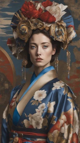 drew luther in oblivion, 20142014 b art project photography bsc photography d, in the style of sandra chevrier, elaborate kimono, joachim beuckelaer, photorealistic detail, american prints 1880–1950, light bronze and indigo --ar 127:128