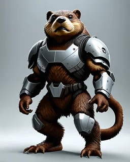 Comic of an armored beaver warrior from science fiction, ultra quality 3D