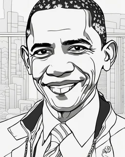 coloring page for teens, simple outlines art, cartoon style, outline drawing, bold outlines, clean and clear outlines, no tones color, no color, no detailed art, art full view, wide angle, white background, Barack Obama