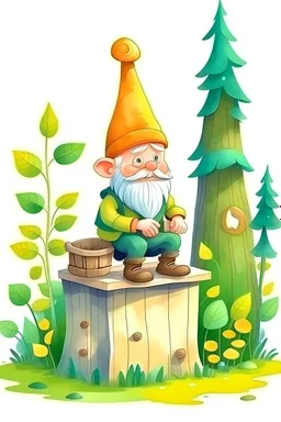 Illustration children a gnome sitting on wc trunk in the forest