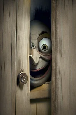 Creepy face peering out of the wardrobe