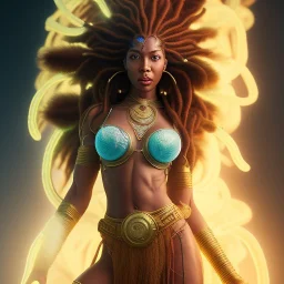 dhalsim as woman with long brown dreads,big pile of feathers,small hands, maze background , levitated lab equipment, 4k, Highly Detailed, Masterpiece, perfect eyes, Digital Illustration, Cinematic Lighting, Realistic, Sharp Focus, Centered, Beautifully Lit, Bioluminescent by Stanley Artgerm Lau