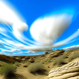 A pale blue sky with windy tornadoes designed in native American petroglyphs painted by Albrecht Durer