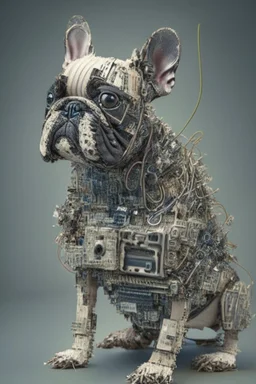 French Bulldog made out of electronic junk