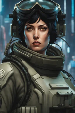 The Major from Ghost in the shell as an Apex Legends character digital illustration portrait design by, Mark Brooks and Brad Kunkle detailed, gorgeous lighting