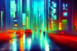 Cyberpunk street, impressionism painting