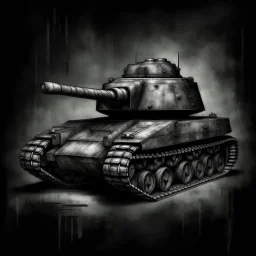 An old American army tank a side view , Hyper Realistic Aerial Grungy Dark-Grey Brush strokes on a dark rustic background with charcoals