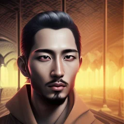 kurusaki ichigo, arab, face portrait, mosque background, landscape, 8k resolution