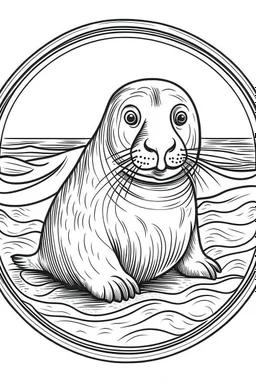 a seal, perfectly adapted to the harsh Antarctic climate, clean line art, monochrome, for kids coloring book, white background