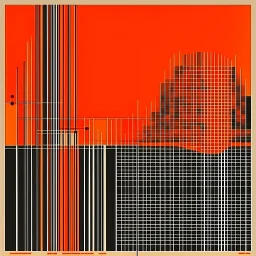 diffused temp warming chart conspiracies, abstract art, offset orange pinpoint clusters, by Kandinsky and Victor Pasmore and Gabriel Pacheco, silkscreened mind-bending art, asymmetric, cigarette burns, violent orange and black color scheme, Braile geometries