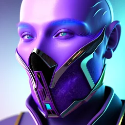 futuristic purple masked villain in galaxy, teal and purple smoke, detailed, realistic, 4k