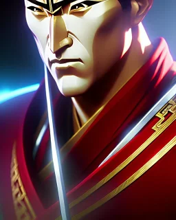 a portrait of an ancient japanese warrior, samurai, white clothes, katana, super detailed, bright colors,