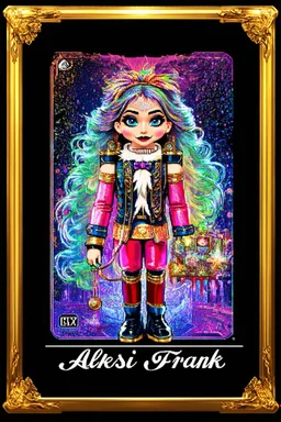 Centered, Ornate, Collectable Trading Card of lisa frank pattern fantasy character portrait of Crisp Digital Art, holiday nutcracker by Aleksi Briclot, T-Shirt Design, Black Background, Detailed Frame, Border, in SNES arcade game, ultra realistic, wide angle, intricate details, retro Nintendo bitmap pixel art, highly detailed by peter mohrbacher, wayne barlowe, , hajime sorayama aaron horkey, gaston bussiere, craig mullins