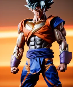 Goku, metal golden armor, defined muscles, shirtless