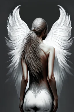 full body woman angel from back wings coming from back of her shoulders ultra realistic illustration