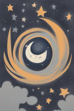 Abstract drawing of the moon and stars