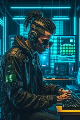 cyber warfare in cyberpunk as a man