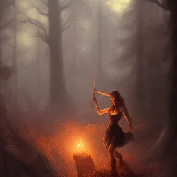 frank frazetta style, witch in the forest, dusk