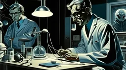 Neurosurgeon in 60s in his lab fantasy artistic the fear in all place and helping another man