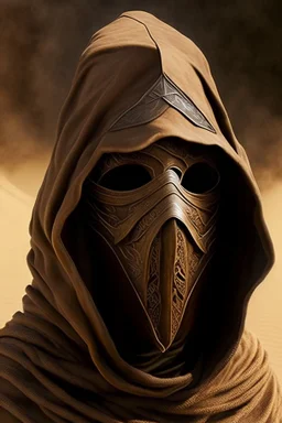 wizard mask light brown hood desert armor smoke knight scimitar