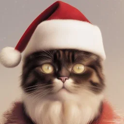 a beautiful portrait of a cute cat dressed as santa, by greg rutkowski, high key lighting, volumetric light, digital art, highly detailed, fine detail, intricate, ornate, complex, octane render, unreal engine, photorealistic unreal 5.