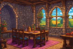 pixel art medieval table background, a detailed matte painting by Lisa Frank, deviantart, color field, matte painting, windows xp, matte background