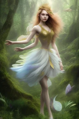 Beautiful modern Fairy Princess in the lagon forest in the 12PM in the afternoon ín realistic picture, 24K Optic Resolutions, ultra HD, Professional PHOTOGRAPHY,