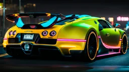Veyron Super Sport ultimate need for speed tuning Mansory Cyberpunk 2077 neon Style Rear View, Super Detailed, desktop wallpaper, 4K