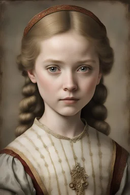 make a portrait of a girl in the mid 1400 century from Norway