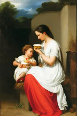 Mother feeding a child