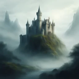 A elven castle in the mist undone and not fully formed in Raster Painting art style