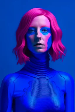 woman face in indigo rubber effect in all body with pink rubber effect hair