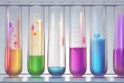 Detailed illustration of a laboratory test tube filled with colorful liquids, scientific, high resolution, realistic shading, vibrant colors, studio lighting, concept art, biochemistry, minimalistic background