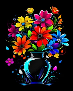 Acrtoon 2d art illustration . Colourful flowers wears a black glass