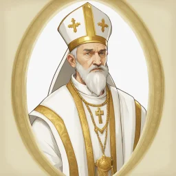 game avatar, man, portrait, pope priest, religion, white robe, gold, medieval