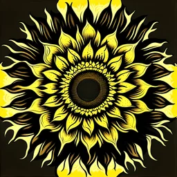 Silkscreen printing stylized sunflower, mandala decoration