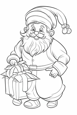 coloring page for kids, Santa GIFT CHILD, cartoon style, thick outline, low details, no shading, no color