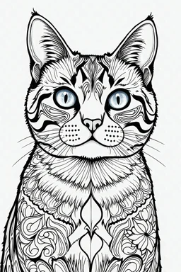 portrait of cat, no details, for colouring book, no colour, lineart, with mandala background, no white background