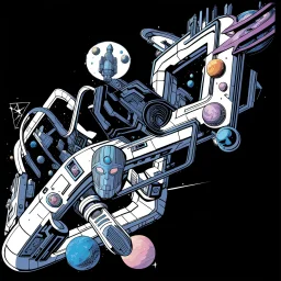 a Mobius strip that is also a starship "TAA II" is the size of a solar system and belongs to Marvel's Galactus, it is shaped like a Mobius strip, winding and looping upon itself, with Jack Kirby design elements, in space with small planets within, add color and texture