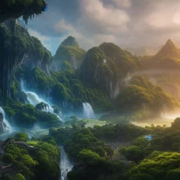 Art by Dylan cole, Avatar concept art, pandora, landscape, ultra-wide angle, ultra realistic, no dof, 8 k uhd, art station, volumetric lighting, aerial view, beautiful, sharp focus, ultra detailed, concept art, studio quality