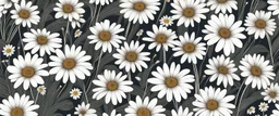 linework daisies, flowing in the wind, spring, simplified, pattern