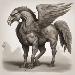 A creature with a combination of an eagle's head and a horse's body,A creature with a combination of eagle and human head