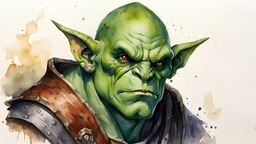 dnd, watercolour, illustration, portrait, half-orc, abbot