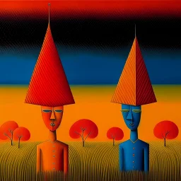 Style by Rafal Olbinski and Squeak Carnwath and Andy Kehoe, abstract surreal art, a metaphorical representation of the ephemeral triangular relationship of love rivalries, gestalt lunatic grass shine, warm colors, sinister, surreal masterpiece, dynamic diagonal layout composition, juxtaposition of the uncanny and the banal, sharp focus, weirdcore, never-before-seen