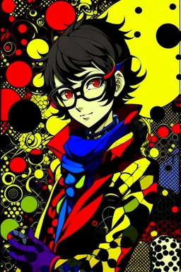 persona 5 style background and bright colours character