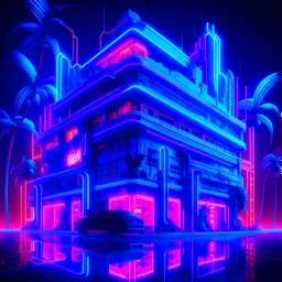 neon infection palace ,synthwave style pic with light bioluminescence lights around