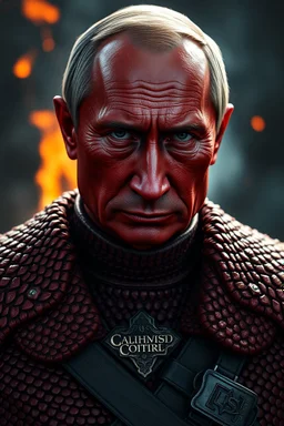 President Putin, red skin, scales, unreal engine 6, high detail, intricate, cinematic. photoshoot style, intricate, studio lighting, masterpiece , highly detailed, 8k, best quality, fire, smoke, dramatic,d,<lora:mshn:0.7>,<lyco:Warrior_Couture:0.5>,